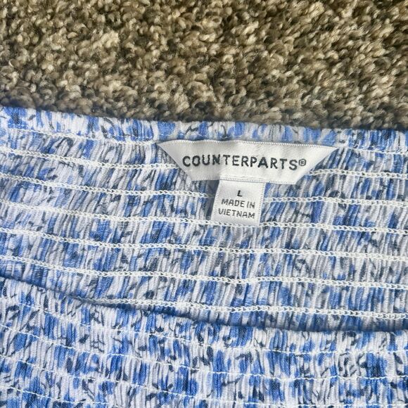 Counterparts Women’s Micro Floral Top, Blue Peasant Cottage core Bell sleeves. L - Picture 4 of 6